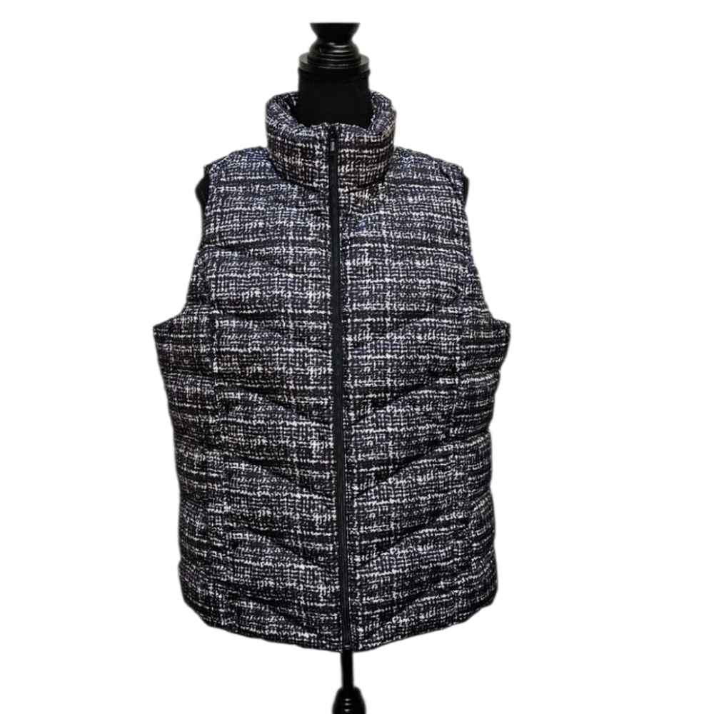 Lands' End Down & Feathers Filled Black White Puffer Vest Size L